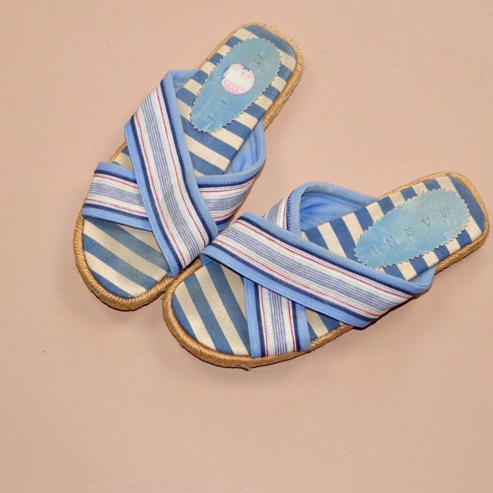 Blue striped Marni slides